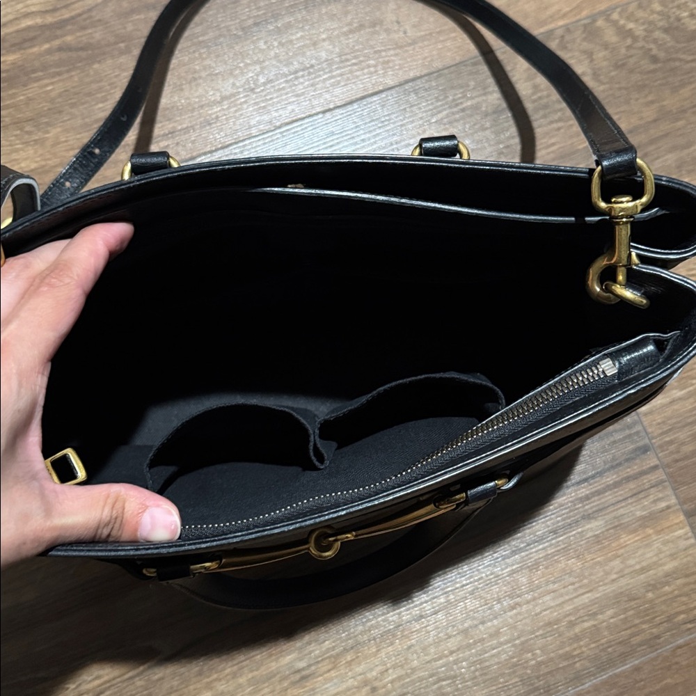 Gucci Horsebit Black Leather Top Handle Bag | Gold Hardware Crossbody - Picture 3 of 14